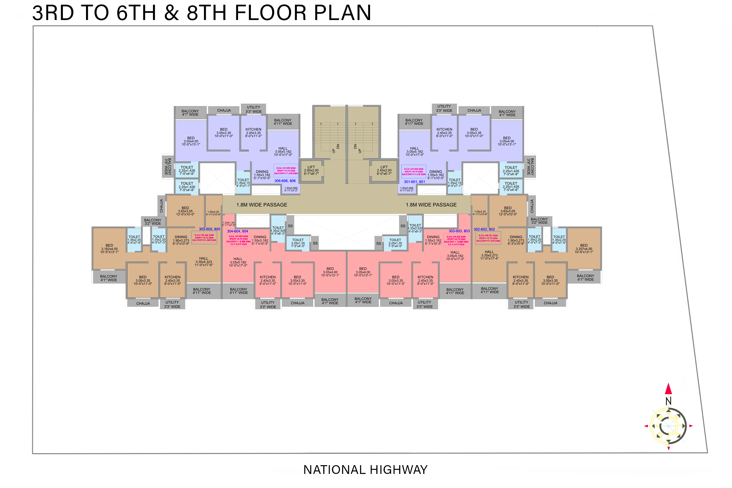 3rd to 6th & 8th Floor Plan